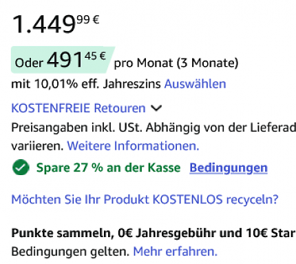 Der Rabatt für den Saugroboter wird an der Kasse abgezogen, solange verfügbar. Nie gab es ihn billiger laut Preisvergleich.