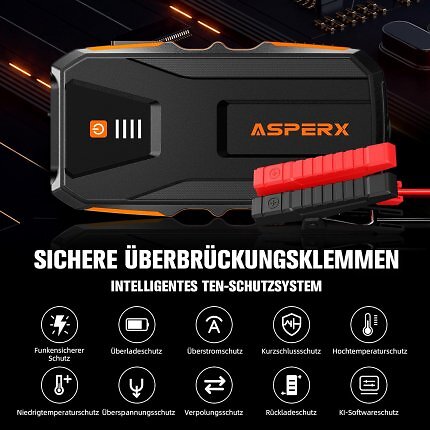 Laut Hersteller bietet die Starthilfe-Powerbank ein 10-faches Schutzsystem.