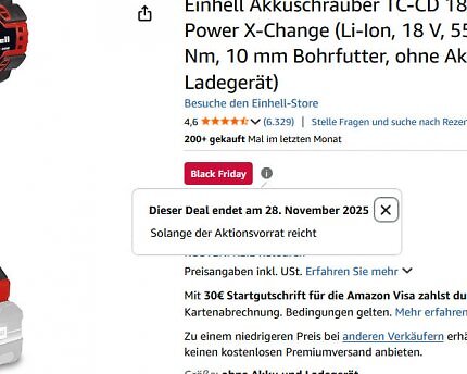 Der Einhell Akku-Bohrschrauber TC-CD 18/35 mit einem Drehmoment von 35 Nm ist bei Amazon nur heute für 28 Euro zu haben.
