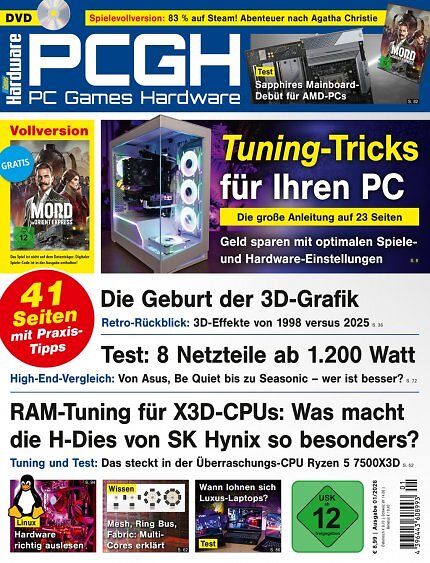 <strong>DVD-Cover </strong>der PCGH-Ausgabe 01/2026. Mit dabei ist <a href='de.gamesplanet.com/game/agatha-christie-mord-im-orient-express-steam-key--6363-1?ref=computec'><strong>Agatha Christie: Mord im Orient-Express</strong></a><strong> </strong>als Steam-Vollversion.