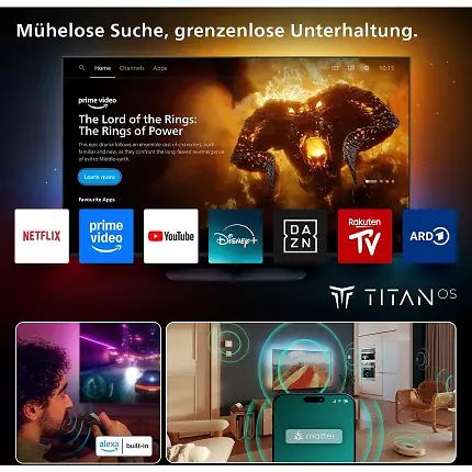 Das Titan-Betriebssystem des Smat-TVs ist übersichtlich und schnell. Alle wichtigen Apps sind verfügbar.