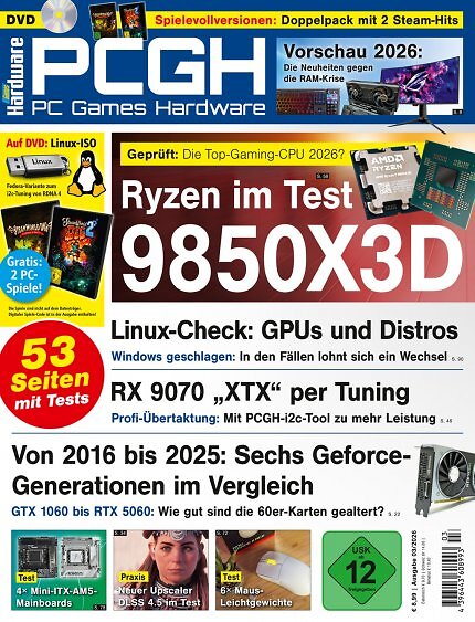<strong>DVD-Cover </strong>der PCGH-Ausgabe 03/2026. Mit dabei sind <a href='de.gamesplanet.com/game/steamworld-dig-steam-key--4934-1'><strong>Steamworld Dig 1</strong></a> sowie zusätzlich <a href='de.gamesplanet.com/game/steamworld-dig-2-steam-key--4935-1'><strong>Teil 2</strong></a> als Steam-Vollversion.