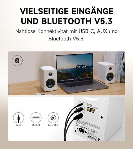 Die Edifier unterstützen neben analogen Anschlüssen auch Bluetooth.
