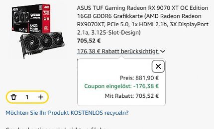 Der aktivierte Coupon senkt den Preis auf 705,52 Euro.