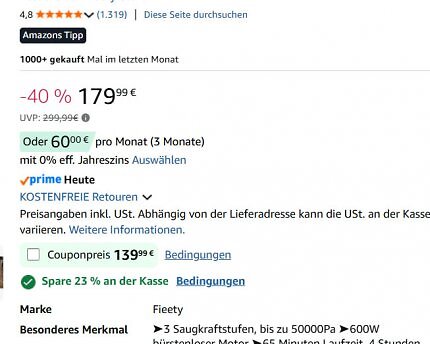 Amazon reduziert Akku-Staubsauger teils mehrfach.