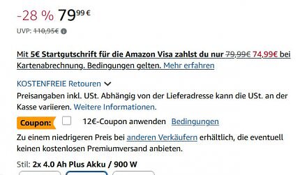 Den Doppelpack aus zwei 4 Ah großen Einhell-Akkus gibt es bei Amazon zum Sparpreis.