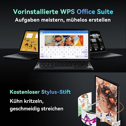 Mit der vorinstallierten WPS Office Suite und beiliegendem Stylus-Stift sind Produktivität und Kreativität kaum Grenzen gesetzt.