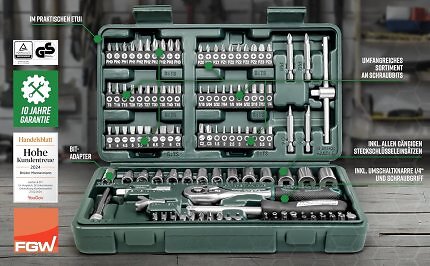 Das Set bietet 130 Teile im Werkzeugkoffer zum günstigen Preis.