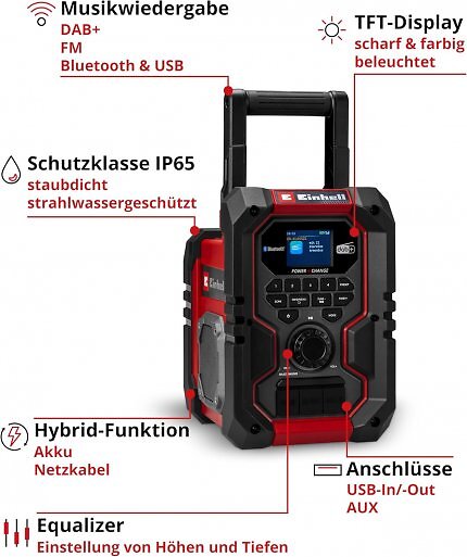 Das Einhell-Baustellenradio unterstützt DAB+ und Bluetooth.