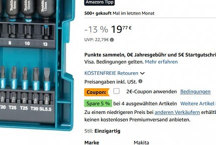 Die Makita-Bits sind gerade doppelt reduziert.