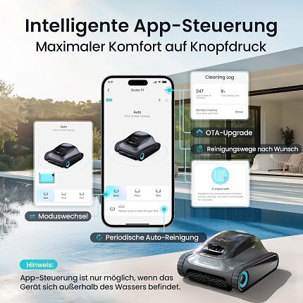 Per App ist der Poolroboter vielseitig einstellbar.