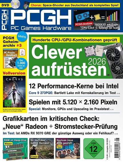 <strong>DVD-Cover </strong>der PCGH-Ausgabe 08/2026. Mit dabei ist unter anderem <a href='de.gamesplanet.com/game/chorus-steam-key--5347-1?ref=computec'><strong>Chorus</strong></a><strong> </strong>als Steam-Key.