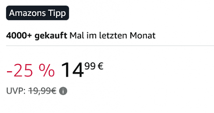 Amazon weist über 4.000 Verkäufe im letzten Monat aus.