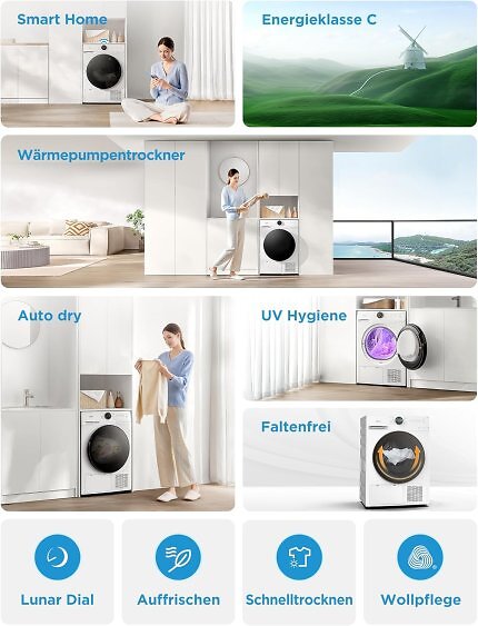 Trotz des günstigen Preises bietet der Wärmepumpentrockner von Midea viele Funktionen.