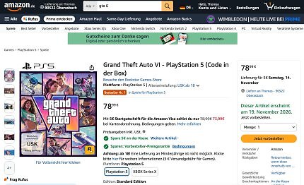 GTA 6 vorbestellen: Amazon zieht jetzt 5 Euro an der Kasse ab.