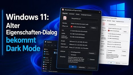 Windows 11: Alter Eigenschaften-Dialog zeigt sich erstmals im Dark Mode