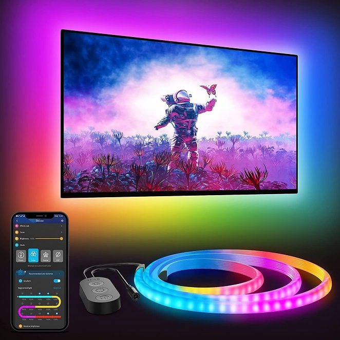 Govee TV LED Hintergrundbeleuchtung, RGBIC Neon LED Strip für Fernseher, 3m Smart WiFi TV Hintergrundbeleuchtung für 48-55 Zoll und 65-75 Zoll Fernseher, funktioniert mit Alexa und Google Assistant
