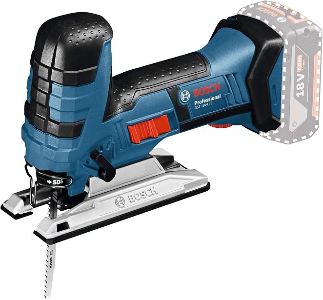 Bosch Professional 18V System Akku Stichsäge GST 18 V-LI B (Bügelversion, Schnitttiefe in Holz/Alu/Metall: 120/20/8 mm, 3 Stichsägeblätter, Spanreißschutz, ohne Akkus und Ladegerät, im Karton)