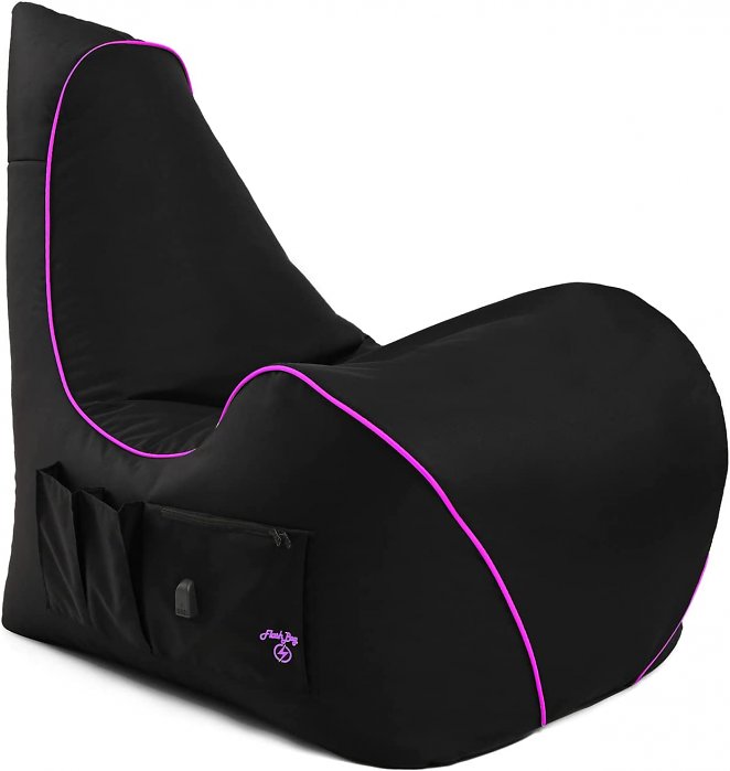 BuBiBag Gaming Sitzsack zum Zocken mit USB-Anschluss & Taschen, Headset Halterung, Game Sessel für Kinder und Erwachsene, Beanbag Indoor und Outdoor - Flashbag (Rosa)