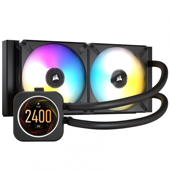 Corsair iCUE H100i ELITE Komplett-Wasserkühlung mit LCD-Display, schwarz - 240mm
