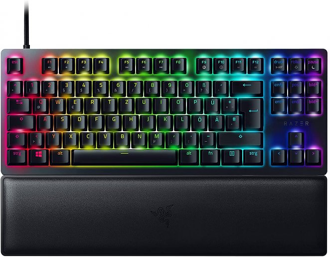 Razer Huntsman V2 Tenkeyless (Purple Switch) - Optische Gaming-Tastatur ohne Ziffernblock (Klickende Optische Switches, Doubleshot PBT-Tastenkappen, Handballenauflage) QWERTZ DE-Layout | Schwarz