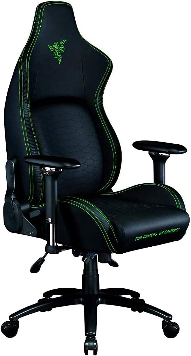 Razer Iskur - Premium Gaming Stuhl mit integrierter Lendenwirbelstütze (Schreibtischstuhl/Bürostuhl, mehrlagiges Kunstleder, Schaumstoff-Polster, Kopfpolster, Höhenverstellbar) Schwarz/Grün| XL