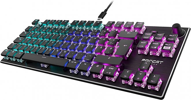 Roccat Vulcan TKL -Kompakte Mechanische RGB Gaming Tastatur, AIMO LED Einzeltastenbeleuchtung, Titan Linear Switches, Aluminiumoberfläche, Multimediarad, QWERTZ