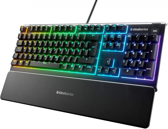 SteelSeries Apex 3 - Gaming Tastatur - 10-Zonen RGB-Beleuchtung - Premium magnetische Handballenauflage - Deutsches (QWERTZ) Layout