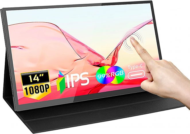 14 Zoll Touchscreen Portable Monitor,Kenowa Full HD 1920x1080 IPS Bildschirm PC 16:9 Tragbarer Display,60Hz,5ms,Mit HDMI USB Type-C für Laptop, Mac, Smartphone,Xbox, PS4, Eingebaute Lautsprecher