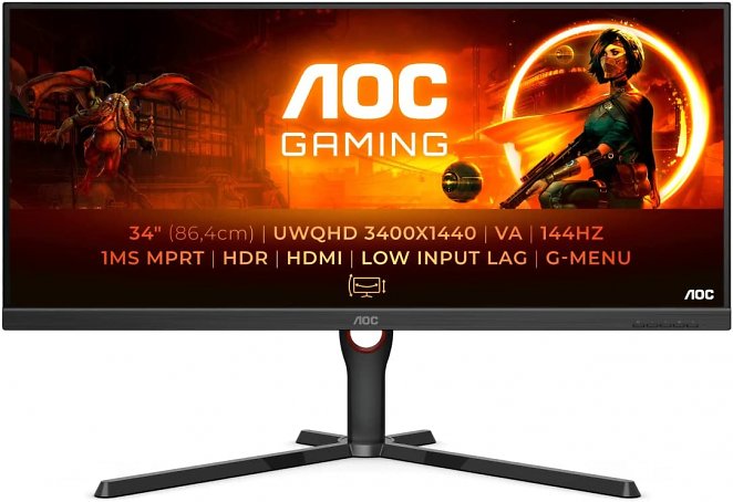 AOC Gaming U34G3XM - 34 Zoll WQHD Monitor, 1 ms MPRT, 144 Hz, FreeSync Premium, HDR10 (3440x1440, HDMI, DisplayPort) schwarz