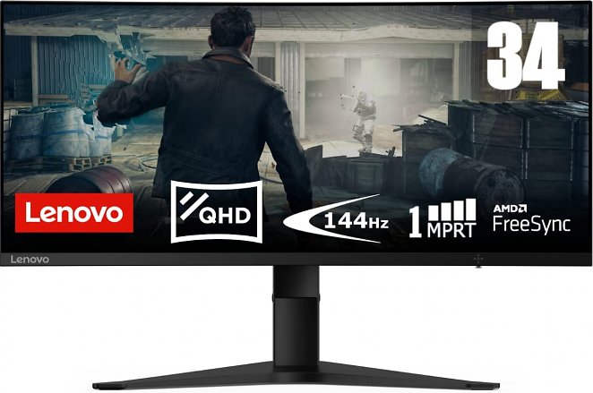 Lenovo G34w-10 86,4 cm (34 Zoll, 3440x1440, QHD, 144Hz, entspiegelt) Monitor (HDMI, DisplayPort, 4ms Reaktionszeit, AMD Radeon FreeSync, höhenverstellbar)
