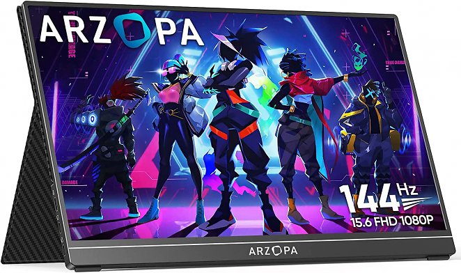 ARZOPA 144HZ Portable Monitor, 15.6 Zoll 1080 FHD Tragbarer Monitor mit Externem HDR Eye Care-Bildschirm und HDMI/Typ-C/USB-C, für Laptop/PC/Mac/PS4/PS5/Xbox/Telefon/Switch