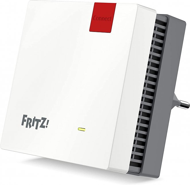 AVM FRITZ!Repeater 1200 AX (Wi-Fi 6 Repeater) ausgestattet mit zwei Funkeinheiten: 5-GHz-Band (bis 2.400 Mbit/s), 2,4-GHz-Band (bis 600 Mbit/s), deutschsprachige Version)