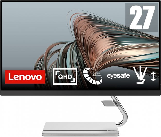 Lenovo Q27q-20 68,58 cm (27 Zoll, 2560x1440, QHD, 75Hz, WideView, 300nits, entspiegelt) Monitor (HDMI, DisplayPort, 4ms Reaktionszeit, AMD FreeSync, integr. Lautsprecher, höhenverstellbar) schwarz