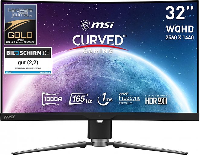 MSI MPG ARTYMIS 323CQRDE 32 Zoll 1000R Curved Gaming Monitor, 2560 x 1440 (WQHD), 165 Hz, 1ms, AMD FreeSync Premium, VA, HDR 400, RGB, schwarz