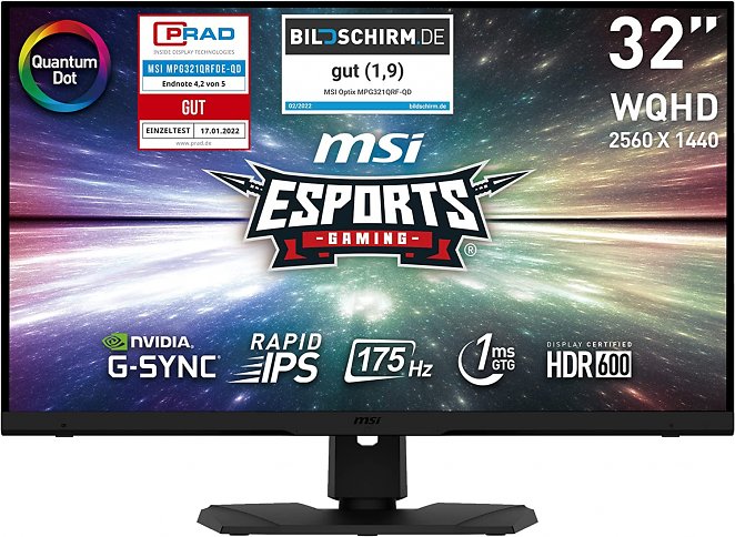 MSI Optix MPG321QRFDE QD 32 Zoll 2K Quantum Dot Gaming Monitor, WQHD (2560x1440), 175 Hz, 1 ms, Rapid IPS Panel, HDR600, schwarz