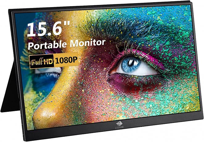 Z-Edge Portable Monitor Tragbarer USB-C Monitor 15,6 Zoll 1920x1080 Full HD IPS Gaming Monitor mit Mini-HDMI Type-C Schnittstelle für PC, Smartphone, Xbox, PS4/5, inkl. Schutzhülle - Schwarz