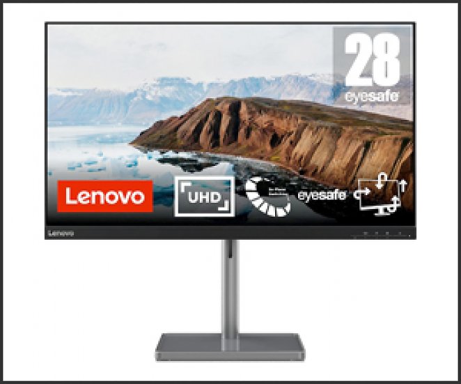 Lenovo L28u-35 71,12 cm (28 Zoll, 3840x2160, 4K UHD, 60Hz, WideView, 300nits, entspiegelt) Monitor (HDMI, DisplayPort, 1ms Reaktionszeit, AMD Radeon FreeSync, höhenverstellbar)