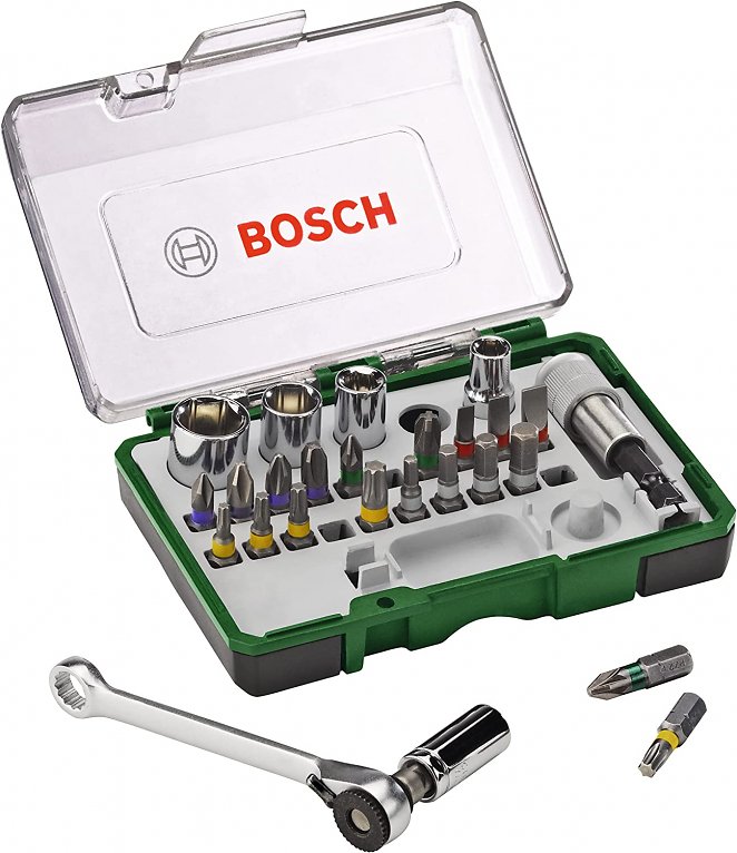 Bosch 27tlg. Schrauberbit und Ratschen-Set (PH-, PZ-, Hex-, T-, S-Bit, Zubehör Bohrschrauber und Schraubendreher)