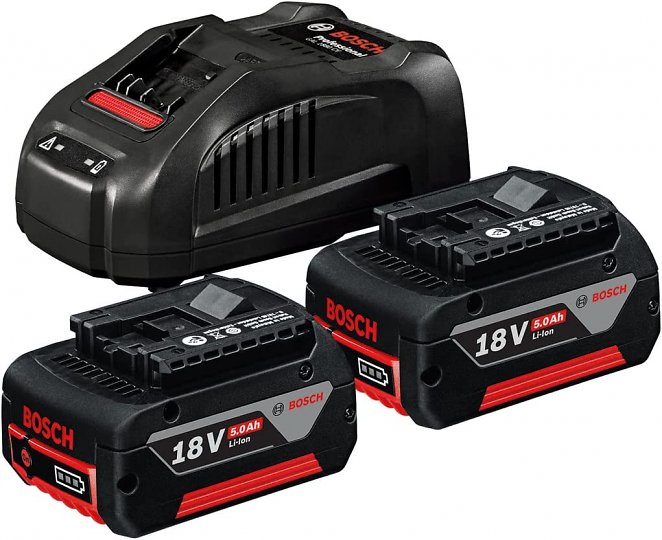 Bosch Professional 18V System Akku Starter-Set (2x GBA 18V 5.0Ah Akku + Schnellladegerät GAL 1880 CV