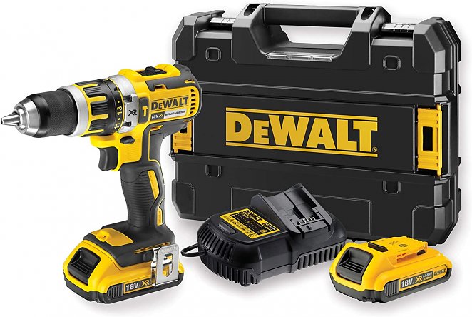 DEWALT - XR 18V Li-Ion 2Ah bürstenloser Schlagschrauber-Bohrer - DCD795D2-QW - Akku-Bohrmaschine mit Koffer, 2 Akkus/Ladegerät - 2 Geschwindigkeiten (0-600/2000 U/min) - 13 mm Chuck - 360 W