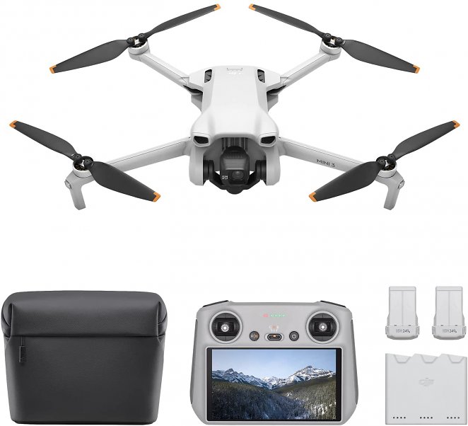 DJI Mini 3 Fly More Combo (DJI RC) - Leichte und faltbare Mini-Kameradrohne mit 4K HDR-Video, 38 min Flugzeit, echten vertikalen Aufnahmen und intelligenten Funktionen