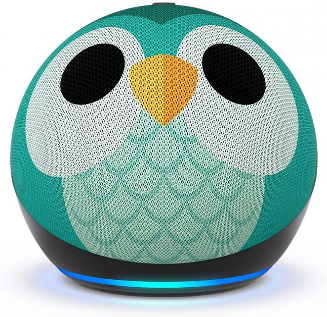 Echo Dot (5. Generation, 2022) Kids | Für Kinder entwickelt, mit Kindersicherung | Eulen-Design