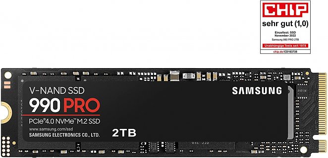 Samsung 990 PRO M.2 NVMe SSD (MZ-V9P2T0BW), 2 TB, PCIe 4.0, 7.450 MB/s Lesen, 6.900 MB/s Schreiben, Internes Solid State Drive, für Gaming und Videobearbeitung,