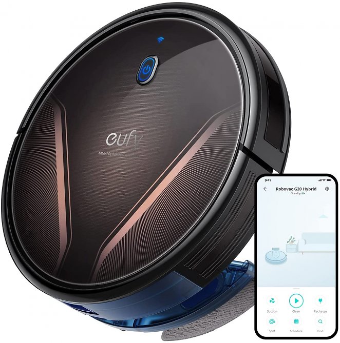 eufy Saugroboter mit Wischfunktion, RoboVac G20 Hybrid, Dynamic Navigation, 2500Pa Saugleistung, 2-in-1 Sauger und Wischmopp, extrem schlankes Design, kompatibel mit Alexa, perfekt für Alltag
