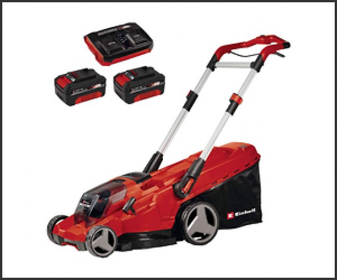 Einhell Akku-Rasenmäher RASARRO 36/42 Kit Power X-Change (36 V, 42 cm Schnittbreite, bis 550 m², Brushless, Mulchfunktion, 50L Fangkorb, inkl. 2x 4,0 Ah Akkus + Ladegerät)
