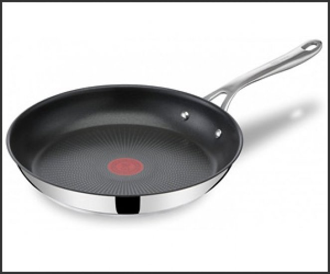Tefal Jamie Oliver Cook's Direct On Bratpfanne E30406 | 28 cm | Induktionsgeeignet | Spülmaschinengeeignet | Langlebige Antihaft-Beschichtung | Thermo-Signal-Technologie | Edelstahl/Schwarz