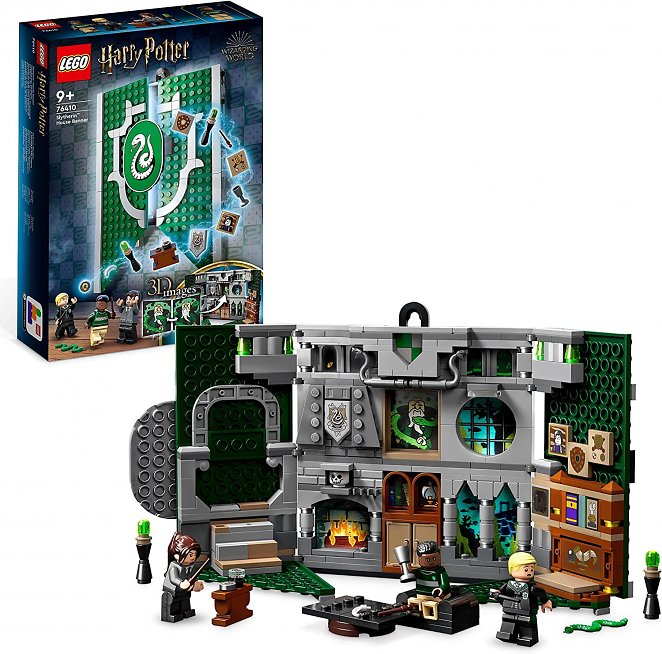 LEGO 76410 Harry Potter Hausbanner Slytherin Set, Hogwarts Wappen, Schloss Gemeinschaftsraum Spielzeug oder Wanddisplay, Sammel-Reisespielzeug mit Draco Malfoy Minifigur