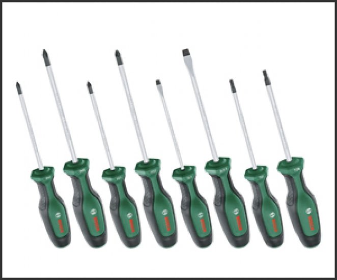 Bosch Schraubendreher-Set, 8-teilig (Hochwertiger Schraubenzieher- Satz für Heimwerker; erstklassiger S2-Stahl; Softgrip; magnetische Spitze)