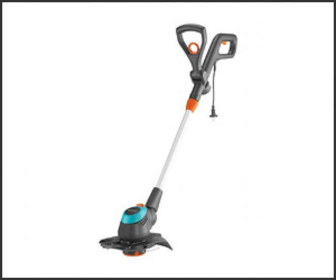 Gardena Elektro-Trimmer EasyCut 450/25: Rasentrimmer mit verstellbarem Griff abwinkelbarem Trimmerkopf und ausklappbarem Pflanzenschutzbügel, 250 mm Schnittkreis